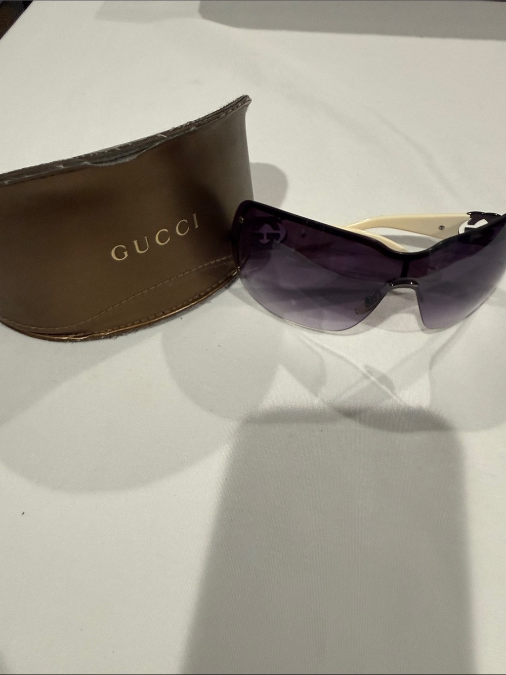 Gucci Women's Shield Sunglasses - Purple Lenses, White Temples